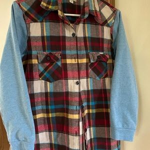 Matchstick. Blouse plaid flannel Blue sleeves Sz M